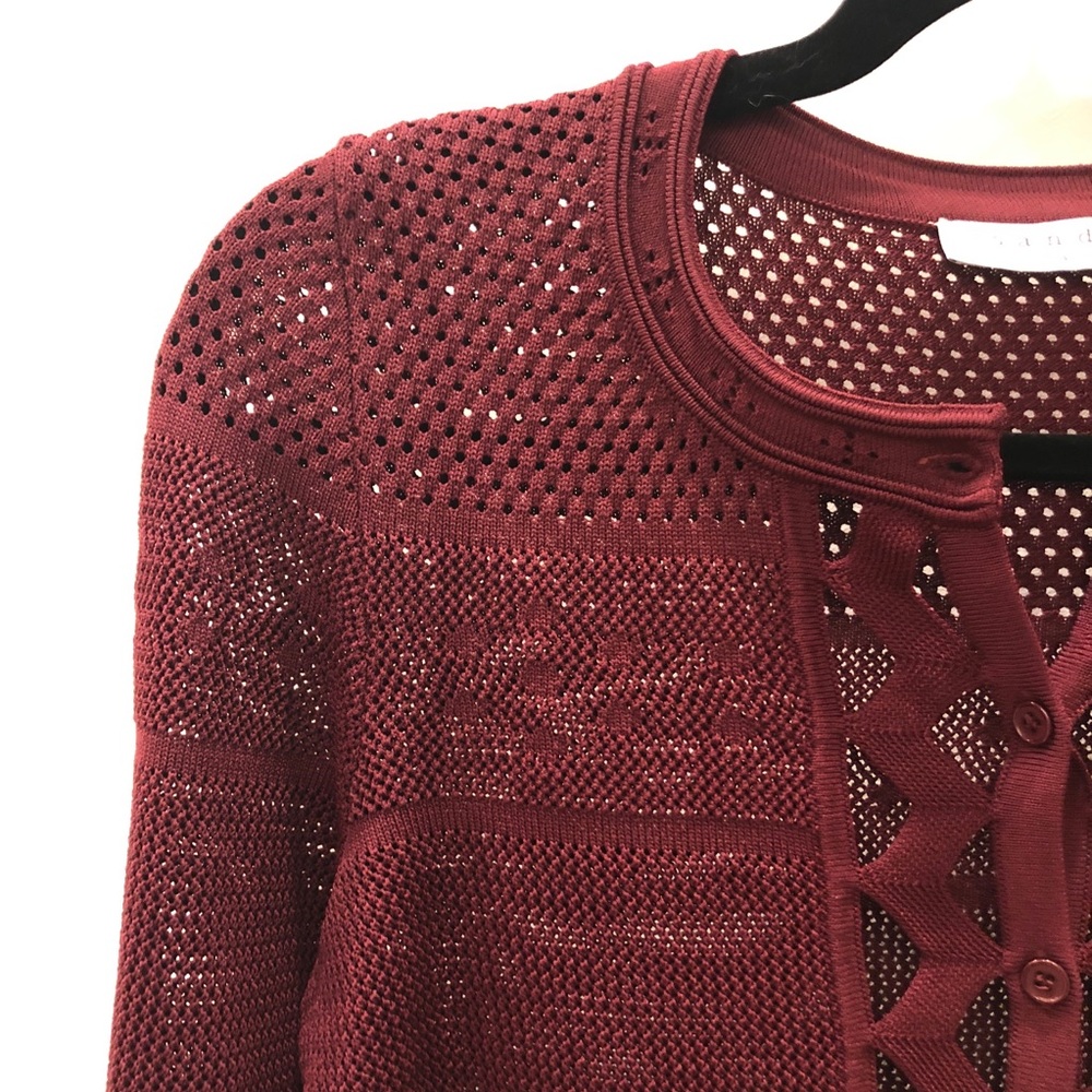 NEW! Sandro Brady Bordeaux Zig Zag Cardigan